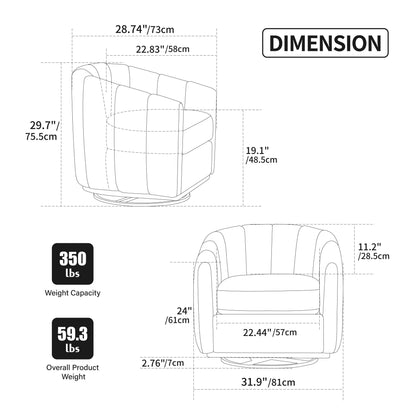 Swivel Upholstered Barrel Chair With Metal Base