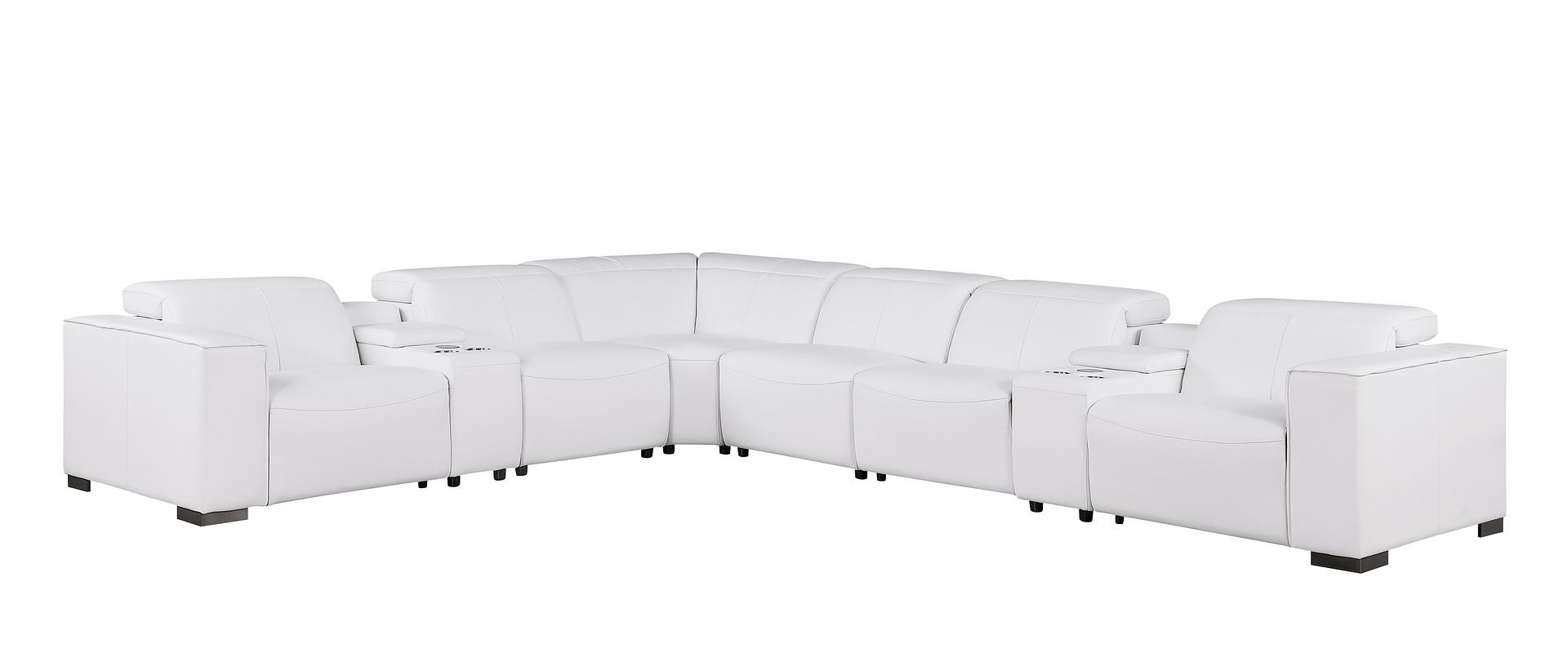 1208 - 8 Piece L Shaped Leather Sectional With 3 Power Recliners & Power Headrests