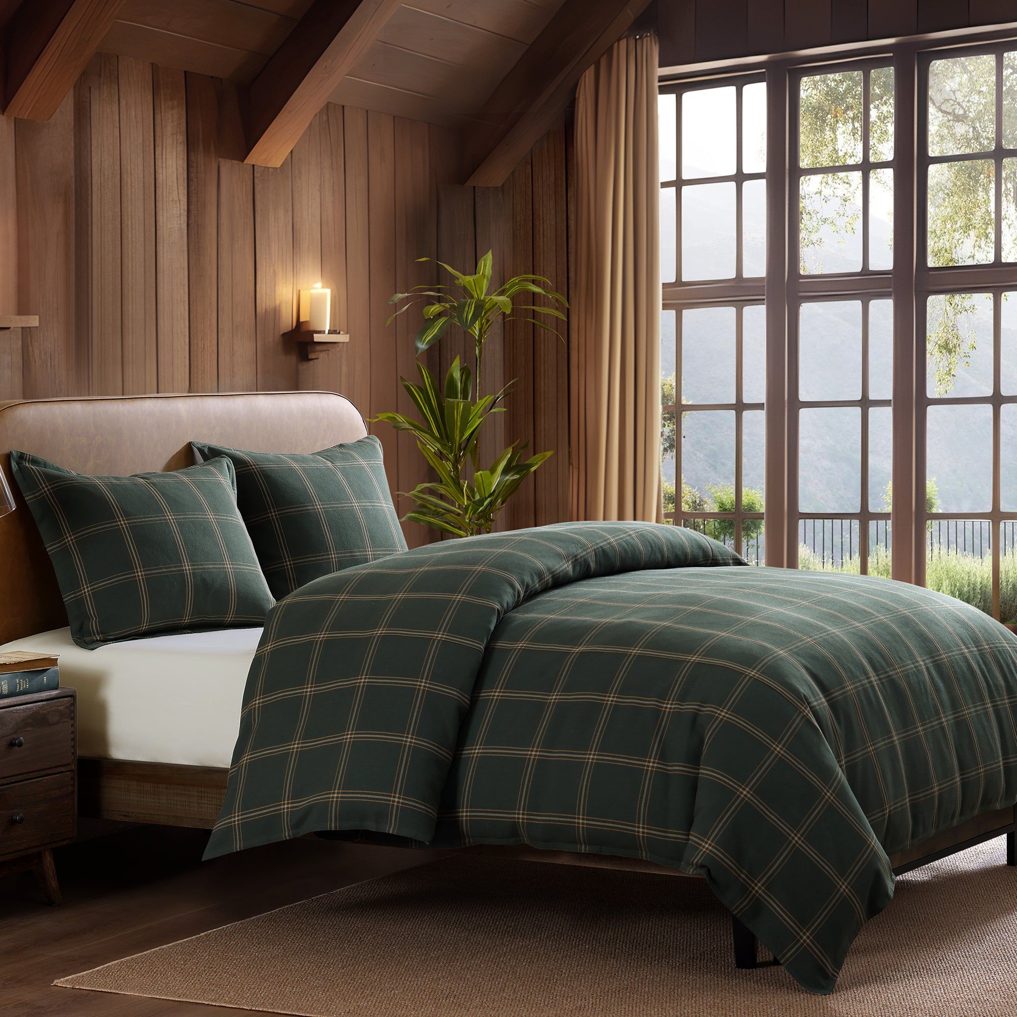 Windowpane - Twin Plaid Comforter Set (Set of 2) - Hunter Green