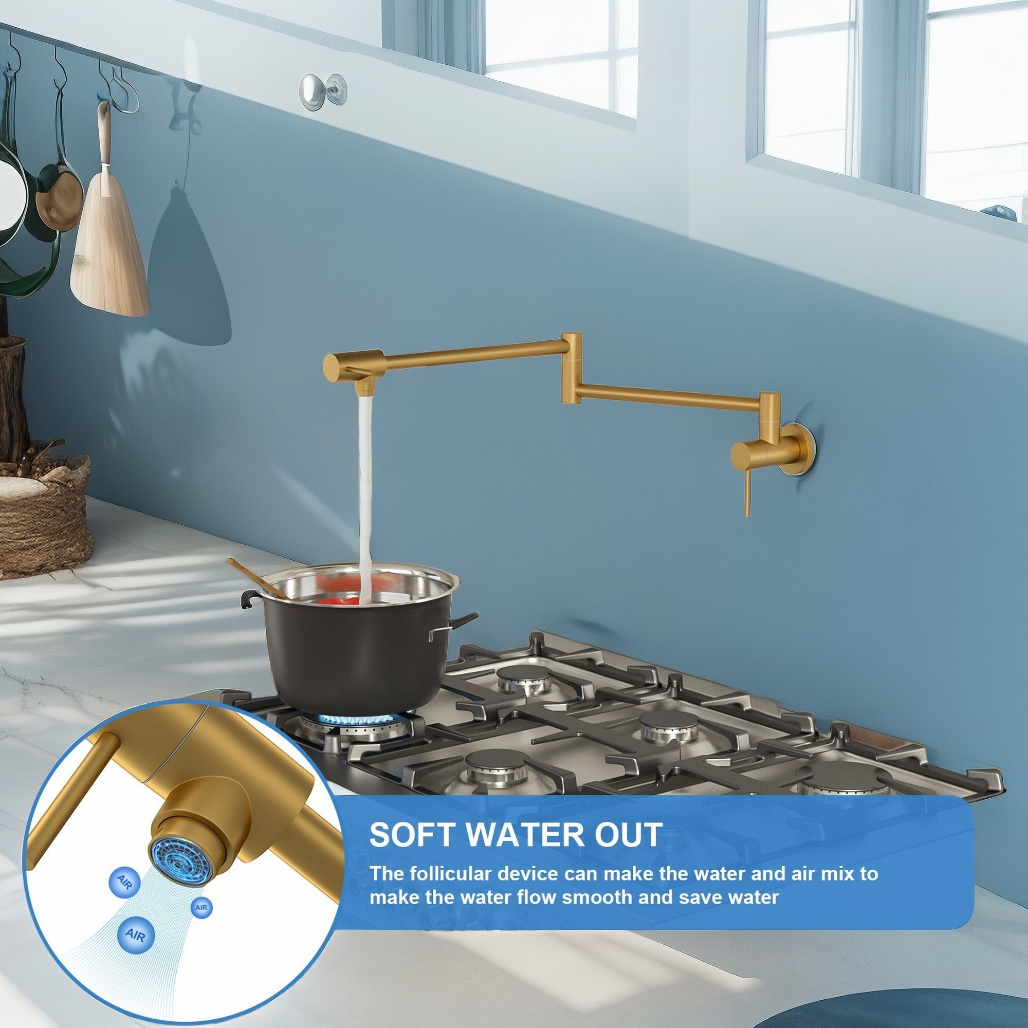Modern Design Pot Filler Faucet Wall Mount Kitchen Sink, Folding Stretchable