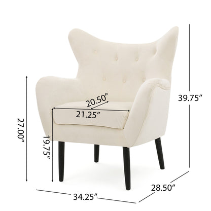 Style Velvet Arm Chair With Wingback And Flared Arms - Ivory
