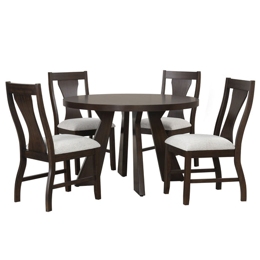Chestnut Ridge - 5 Piece Dining Room Set (Round 47" Table & 4 Chairs) - Brown / Beige