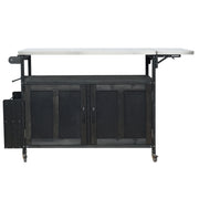 Foldable Outdoor Kitchen Island With Lockable Wheels, Storage Cabinet And Towel Rack For Patio