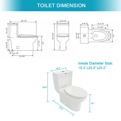 1 Piece Toilet & Dual Flush, Soft Closing Seat - White