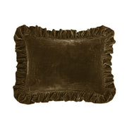 Stella - Faux Silk Velvet Ruffled Oblong Pillow - Green Ochre