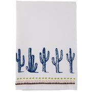 Saguaro Cactus - 28" x 28" Southwest Cactus Border Tea Towel Set (Set of 5), 2 Per Carton - White / Blue