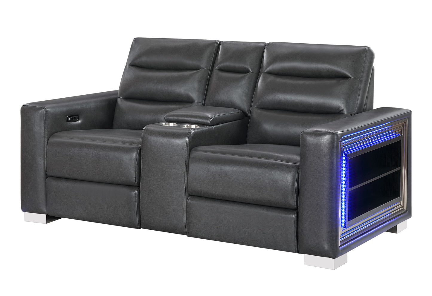 Ylime - Power Console Reclining Loveseat With Bookcase LED - Charcoal