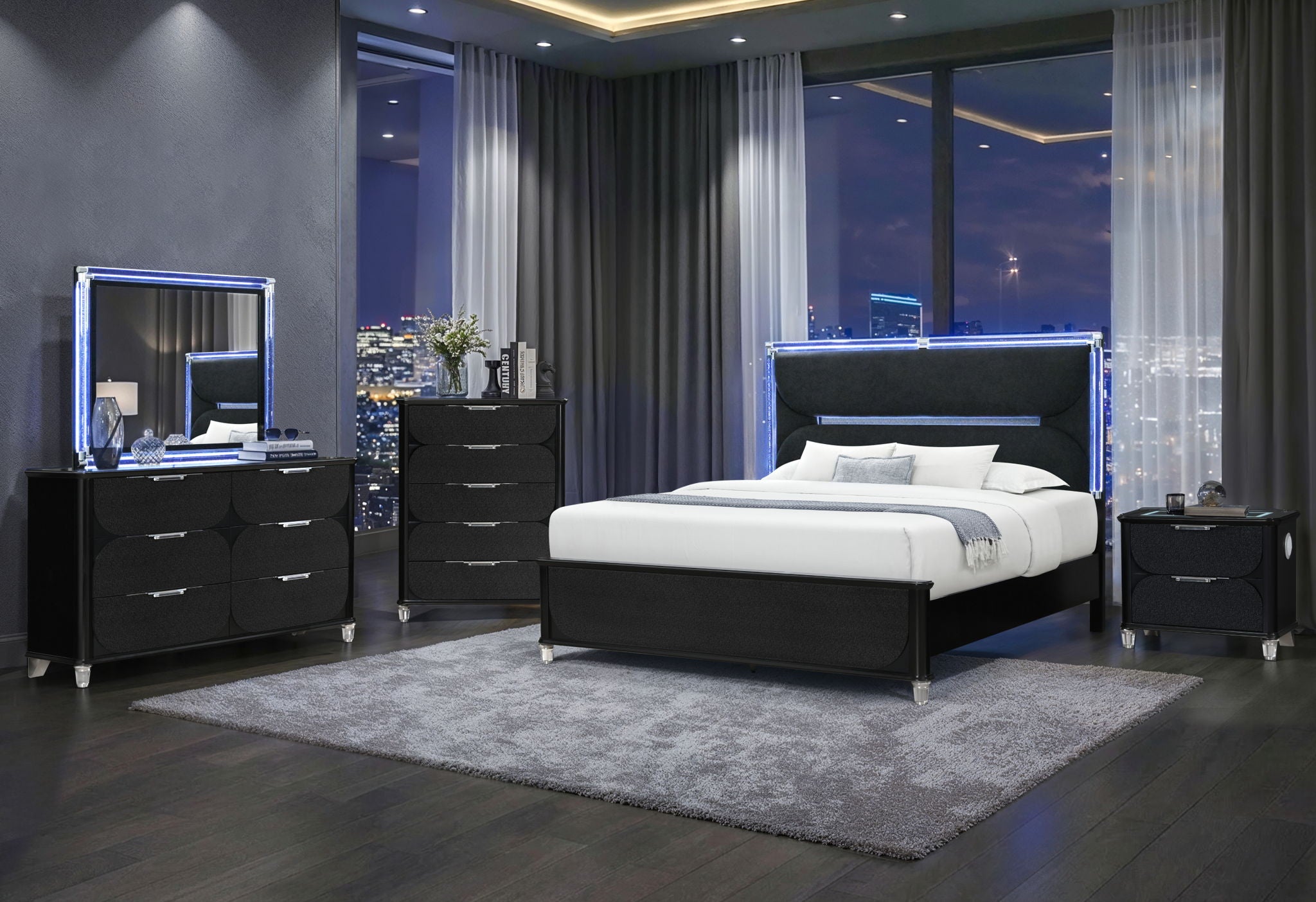 Lando - Queen Bed With Continuous LED - Black