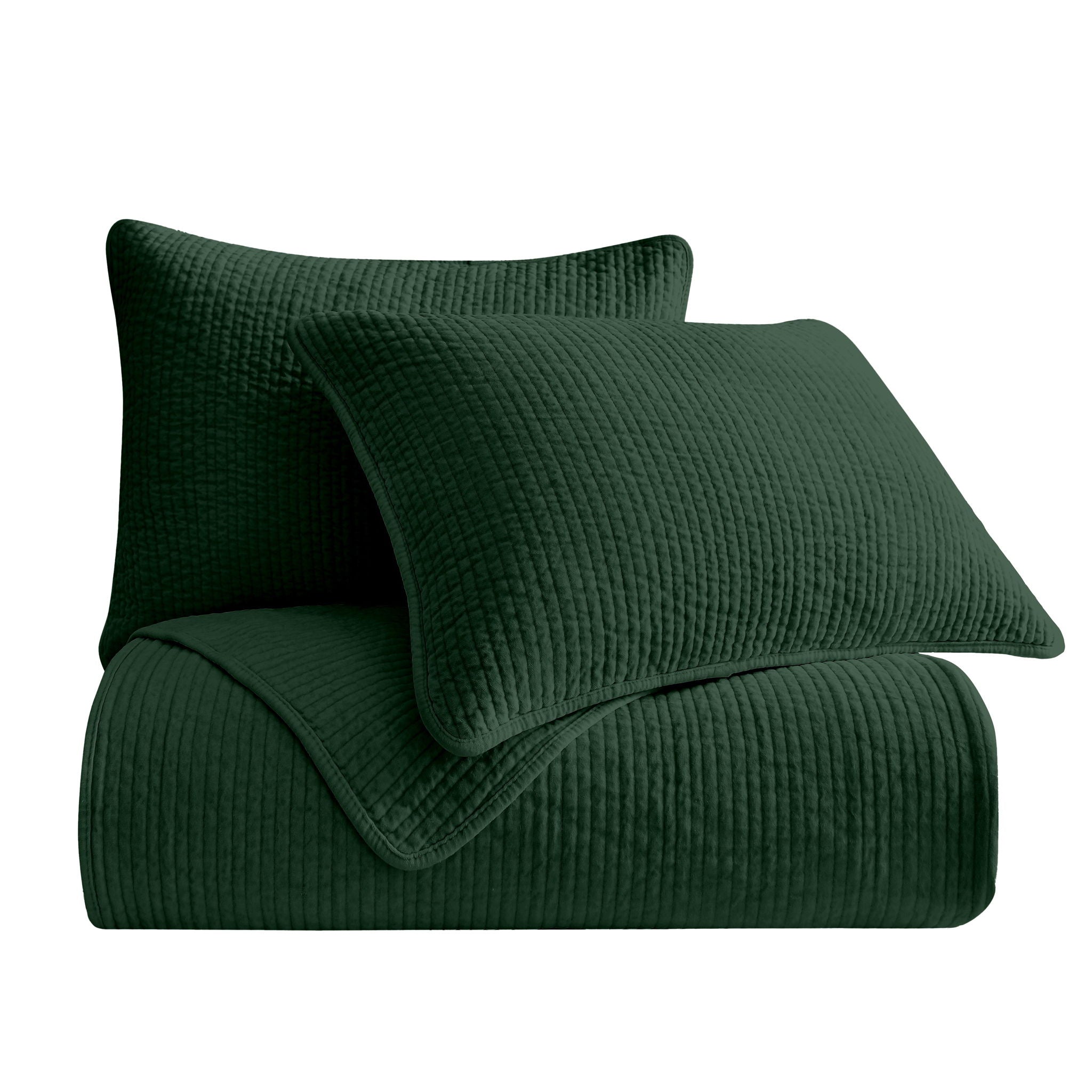 Stonewashed Cotton Velvet - Full/Queen Quilt Set (Set of 3) - Emerald