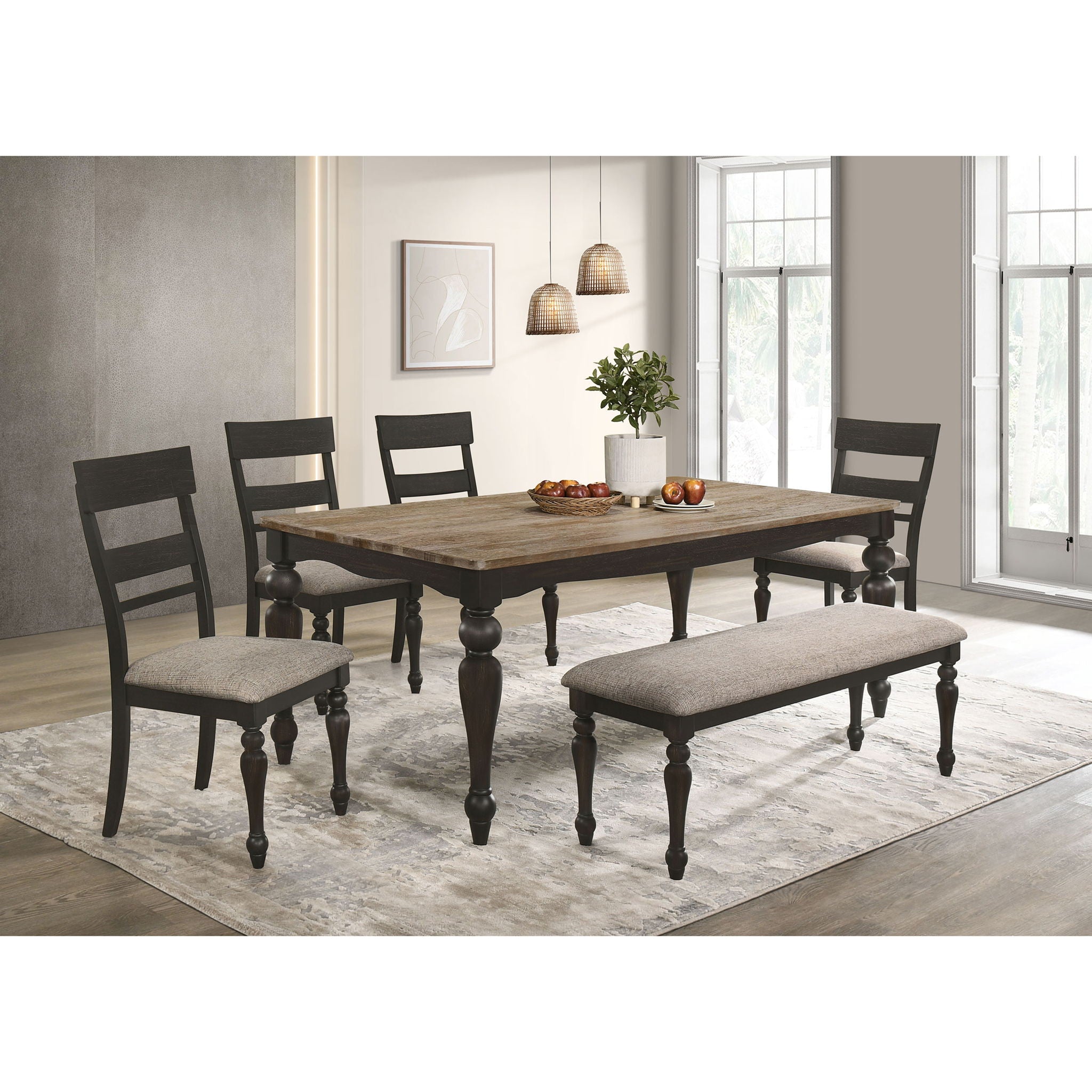 Windsor - 6 Piece Rectangular Dining Set - Brown
