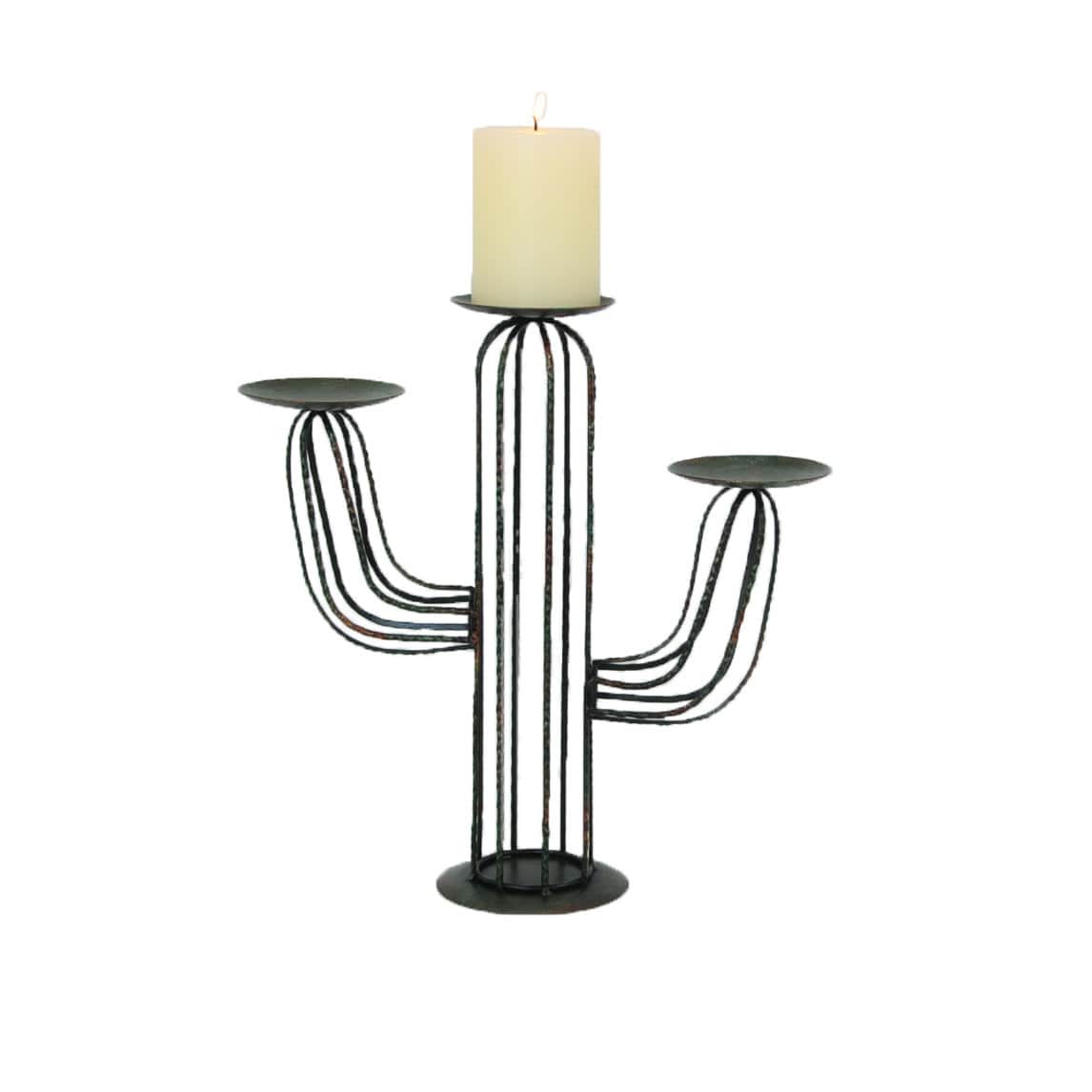 Candle Holder - Cactus 3-Pillar Candle Holder, 2 Per Carton - Green