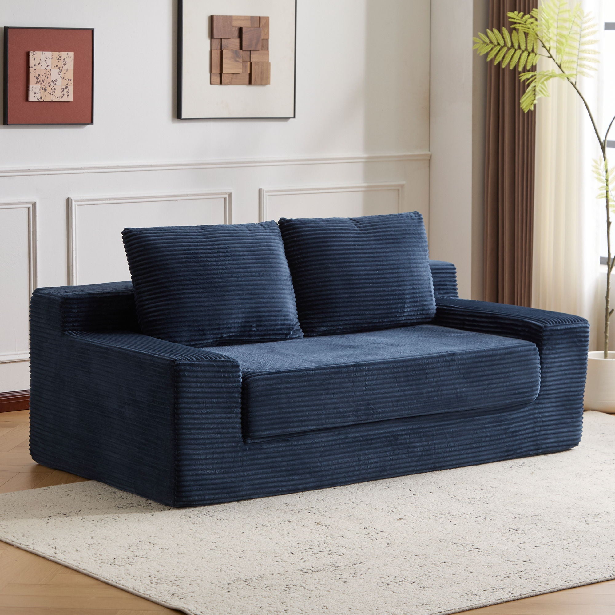 Comfortable Deep Seat Loveseat Sofa Bed, Reversible Cushion With Pillows