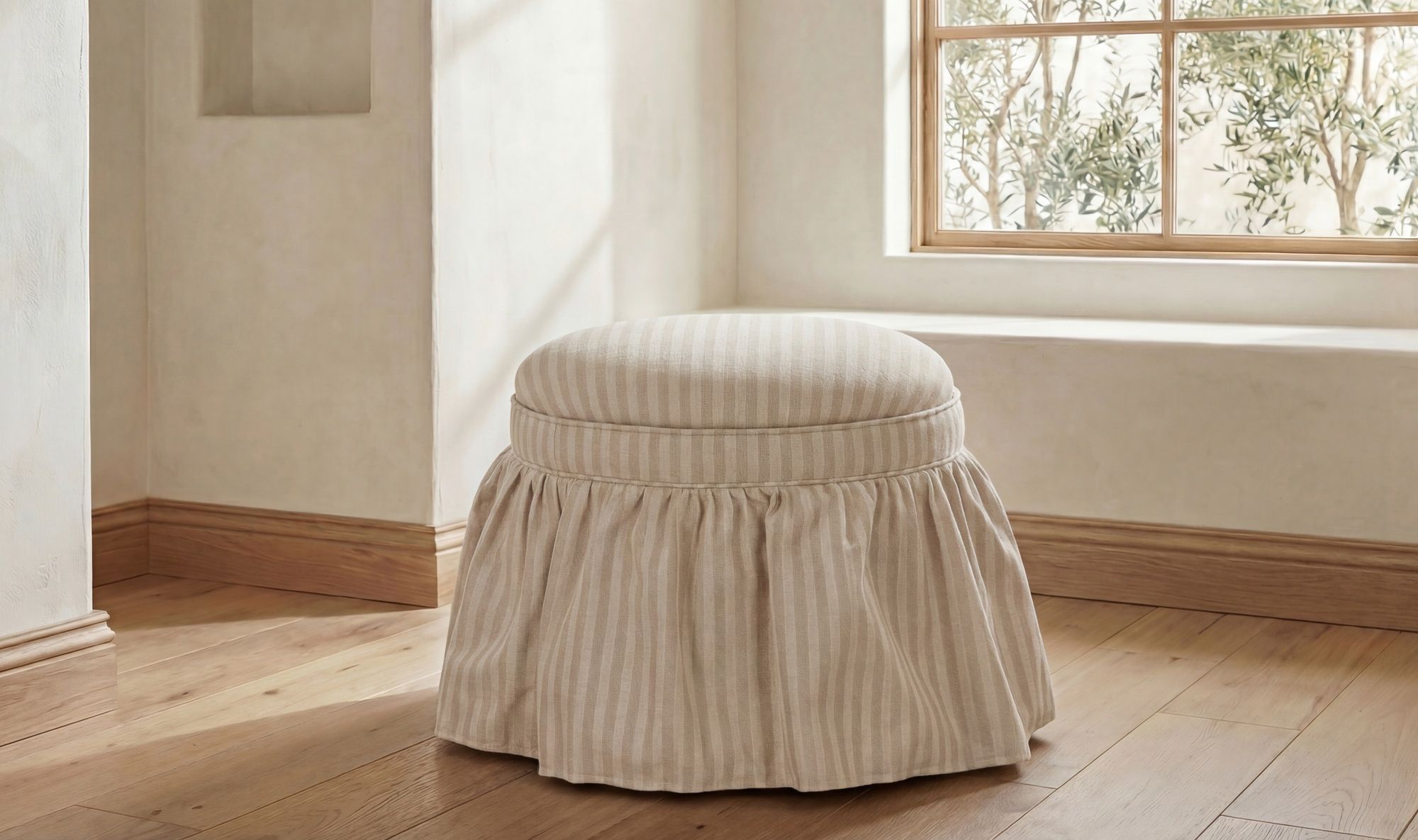Heidi - Storage Ottoman Stripe - Beige