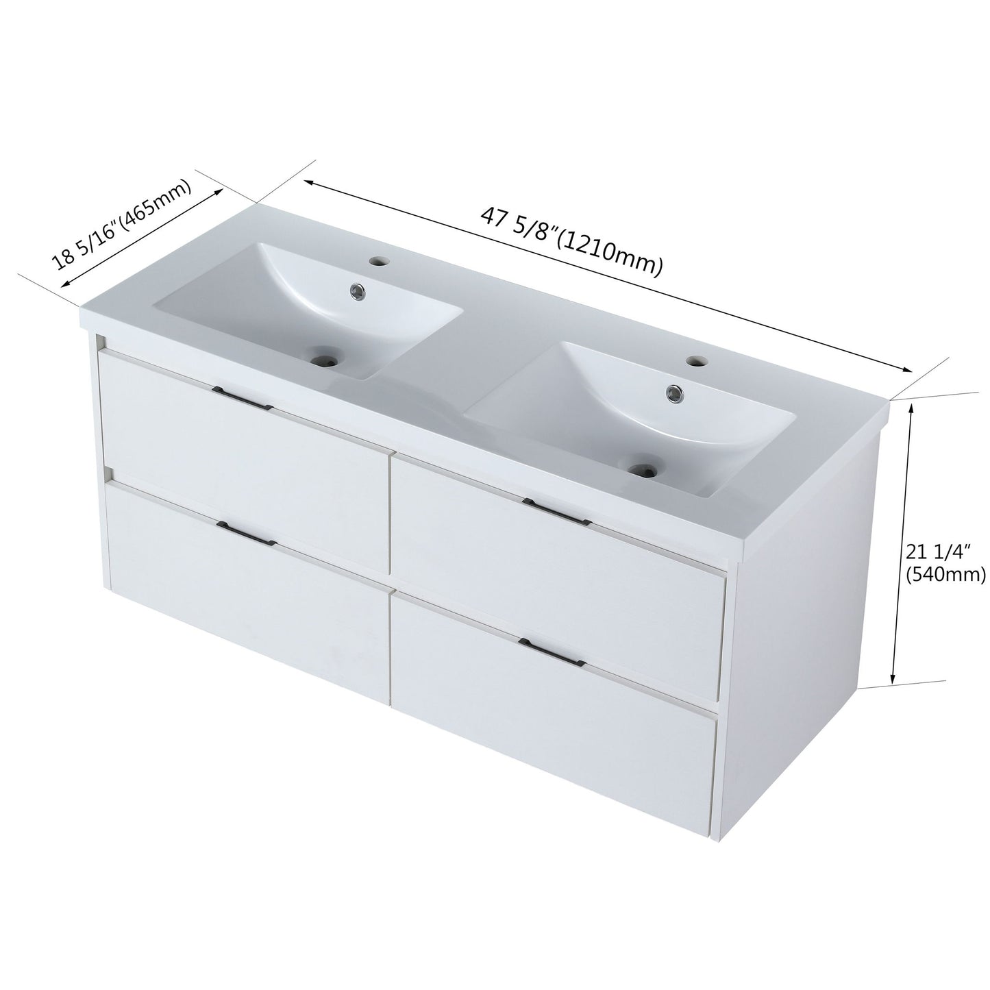 Modern Floating Bathroom Vanity With Dual Resin Sink, Soft Close Drawers