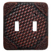 Weaver Switch Plate - 5" x 5.5" Tooled Resin Weaver Double Wall Switch Plate  - Brown