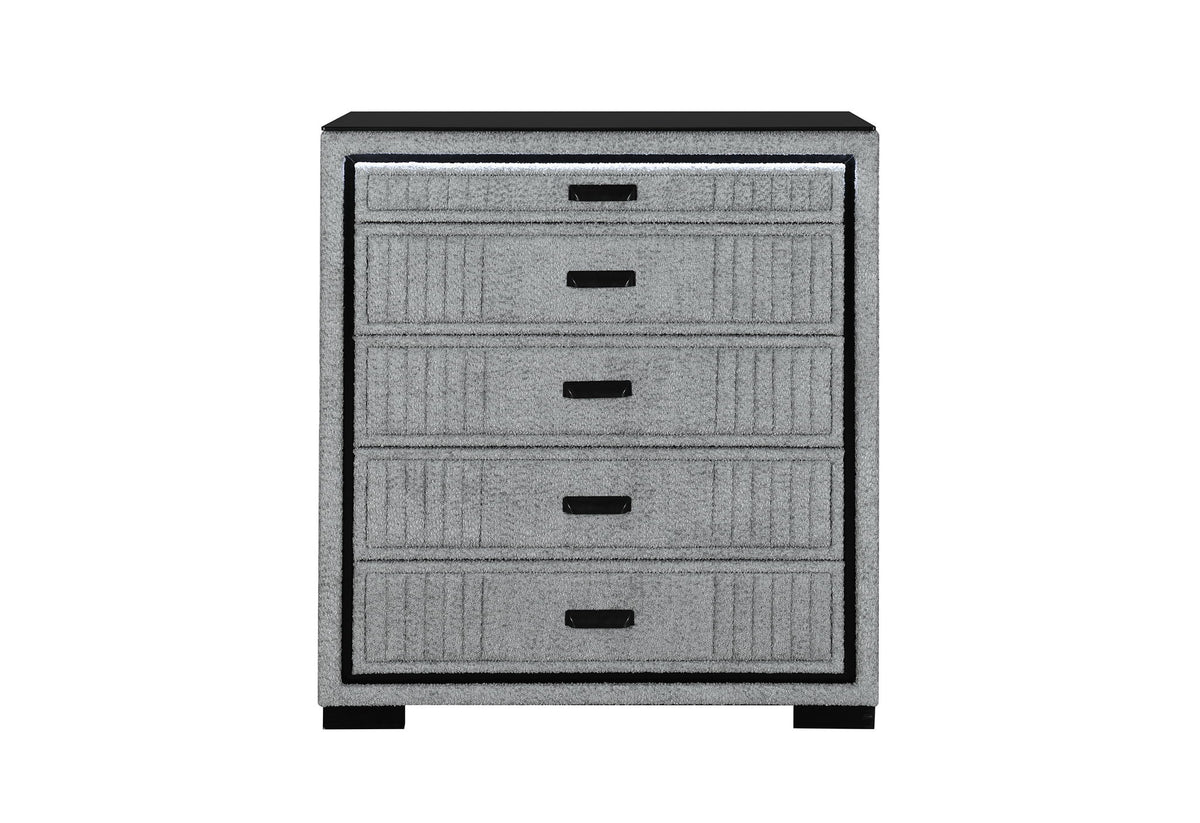 Isabella - 5 Piece Queen Bedroom Set (Queen Bed With LED, TV Lift, Bluetooth Speaker And Firpeplace Crystal) - Gray