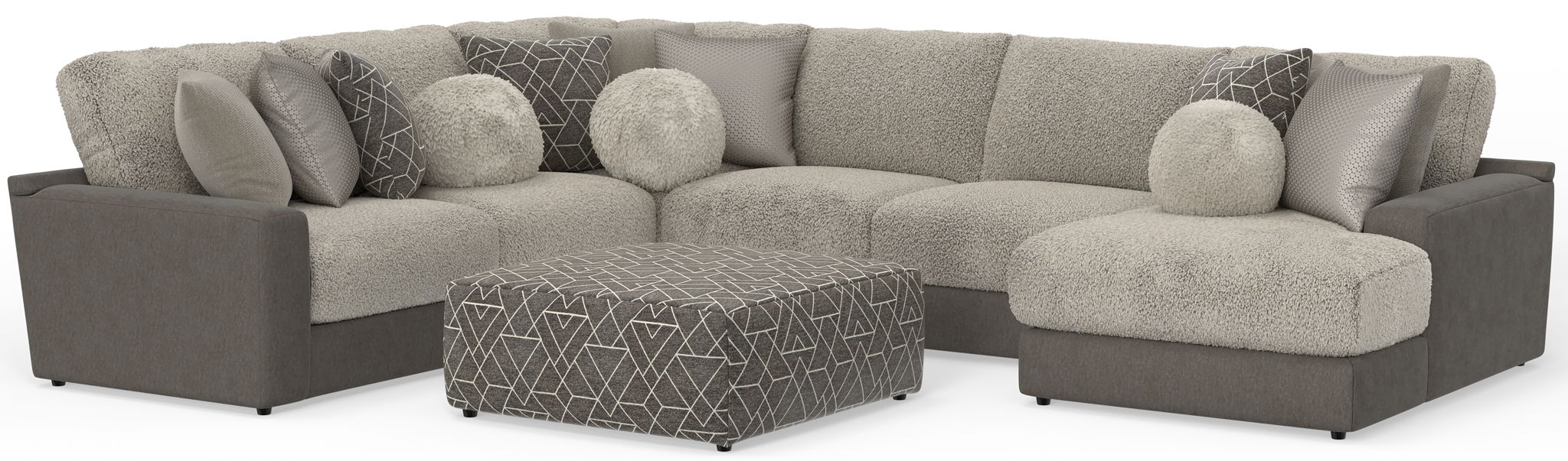 Canyon - 4 Piece Sectional With Cuddler Seat Cushions, Included Accent Pillows And Cocktail Ottoman (Right Side Facing Chaise) - Umber