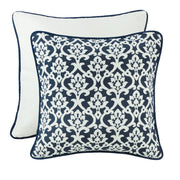 Kavali - Floral Jacquard Piping Detailed Euro Sham - White / Navy