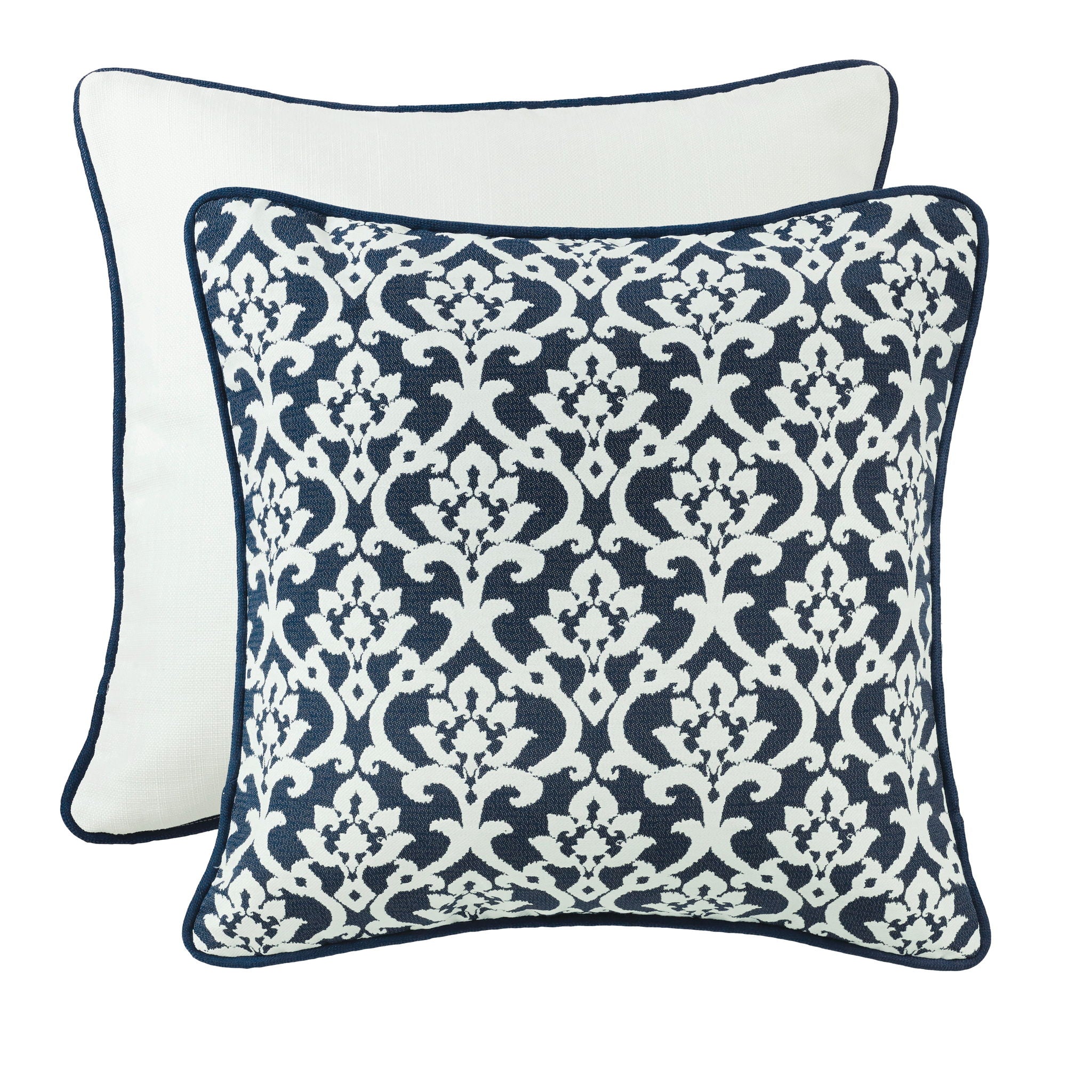 Kavali - Floral Jacquard Piping Detailed Euro Sham - White / Navy