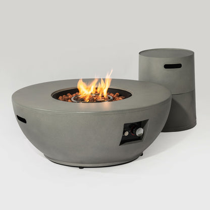 36" Propane Gas Fire Pit Table, 50000 Btu Round Steel Fire Pit With Tank Holder For Outside Patio Deck Garden Backyard - Gray
