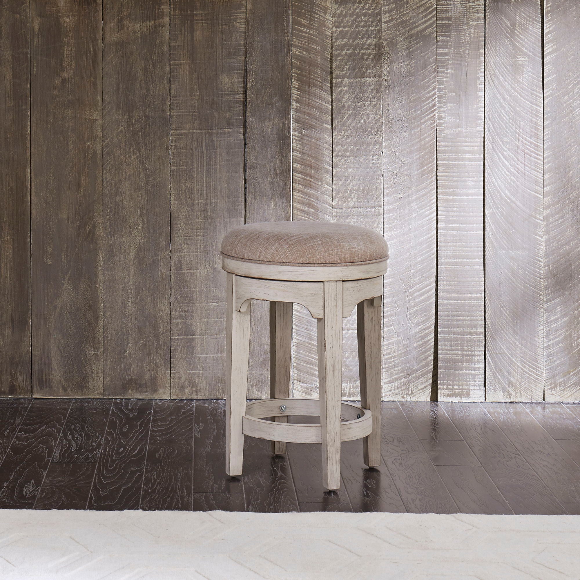 Farmhouse Reimagined - Console Swivel Stool - Antique White / Chestnut Tops