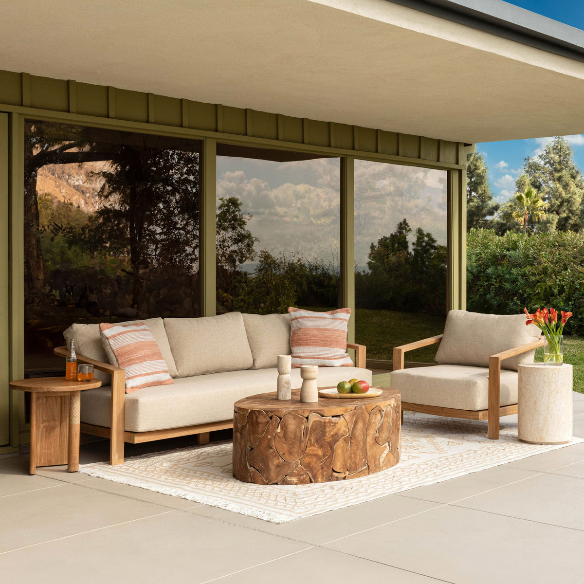 Sol - Outdoor End Table - Faux Travertine