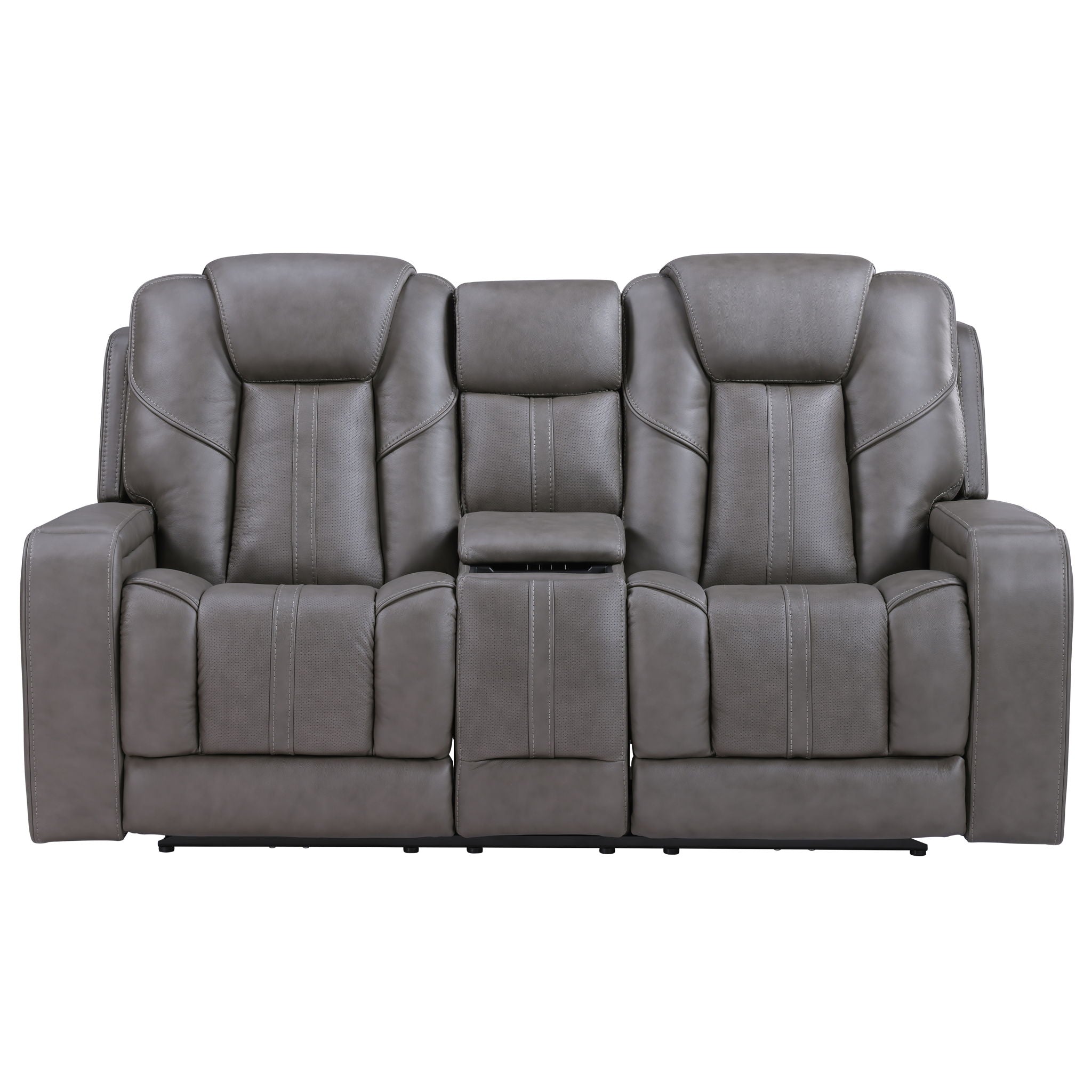 Daniel - Triple Power Leather Theater Loveseat - Gray