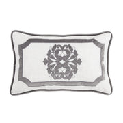 Madison - Velvet Embroidered White Oblong Pillow - White / Gray