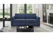 U0211 - Pull Out Sofa Bed With Wooden Bookcase Arm With LED Acrylic Shelves And Speakers - Navy