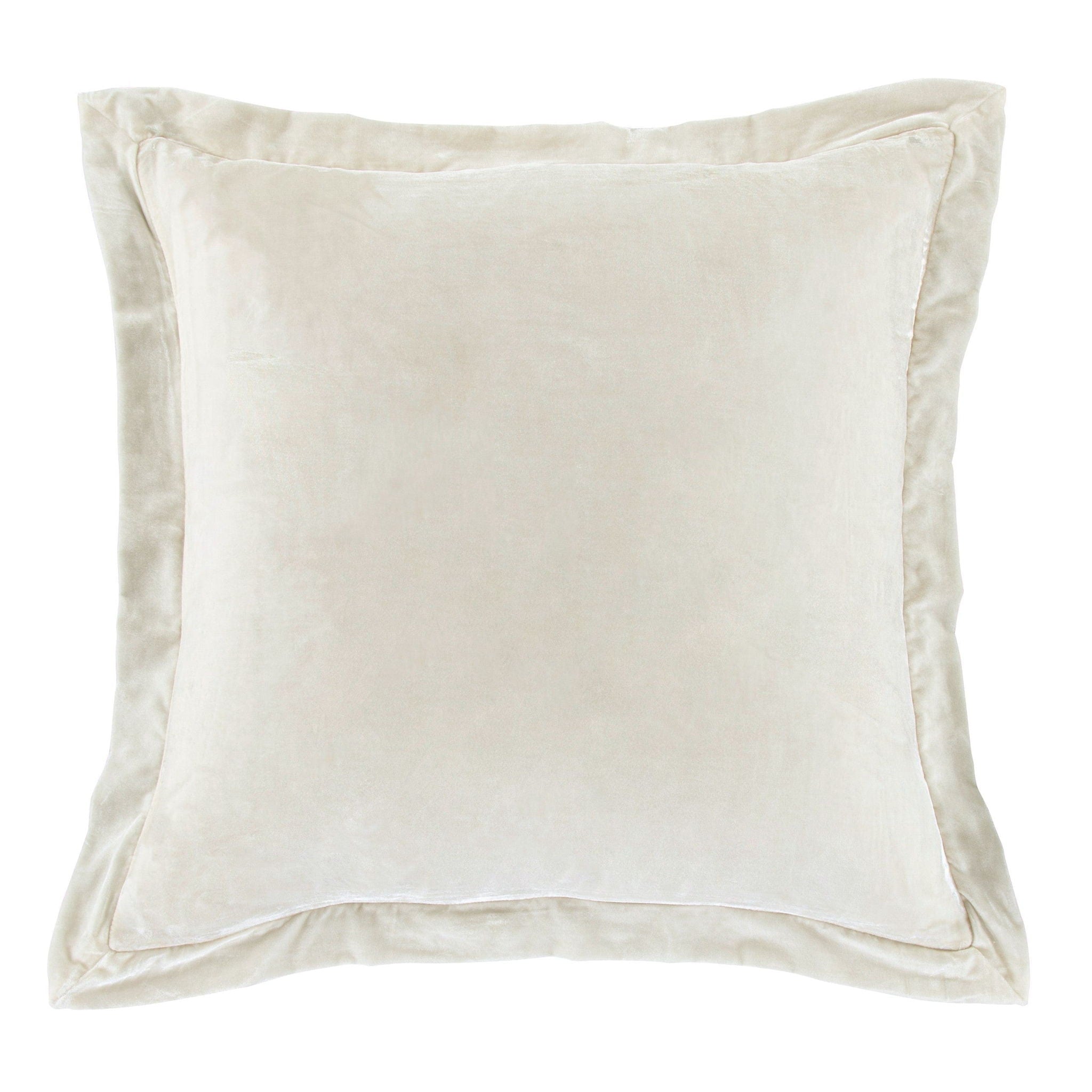 Stella - Faux Silk Velvet Flanged Euro Sham - Stone