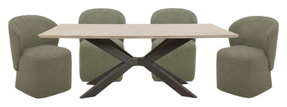 Crossings - Monaco Rectangular Dining Table With 4 Upholstered Chairs - Solid Mango / Green