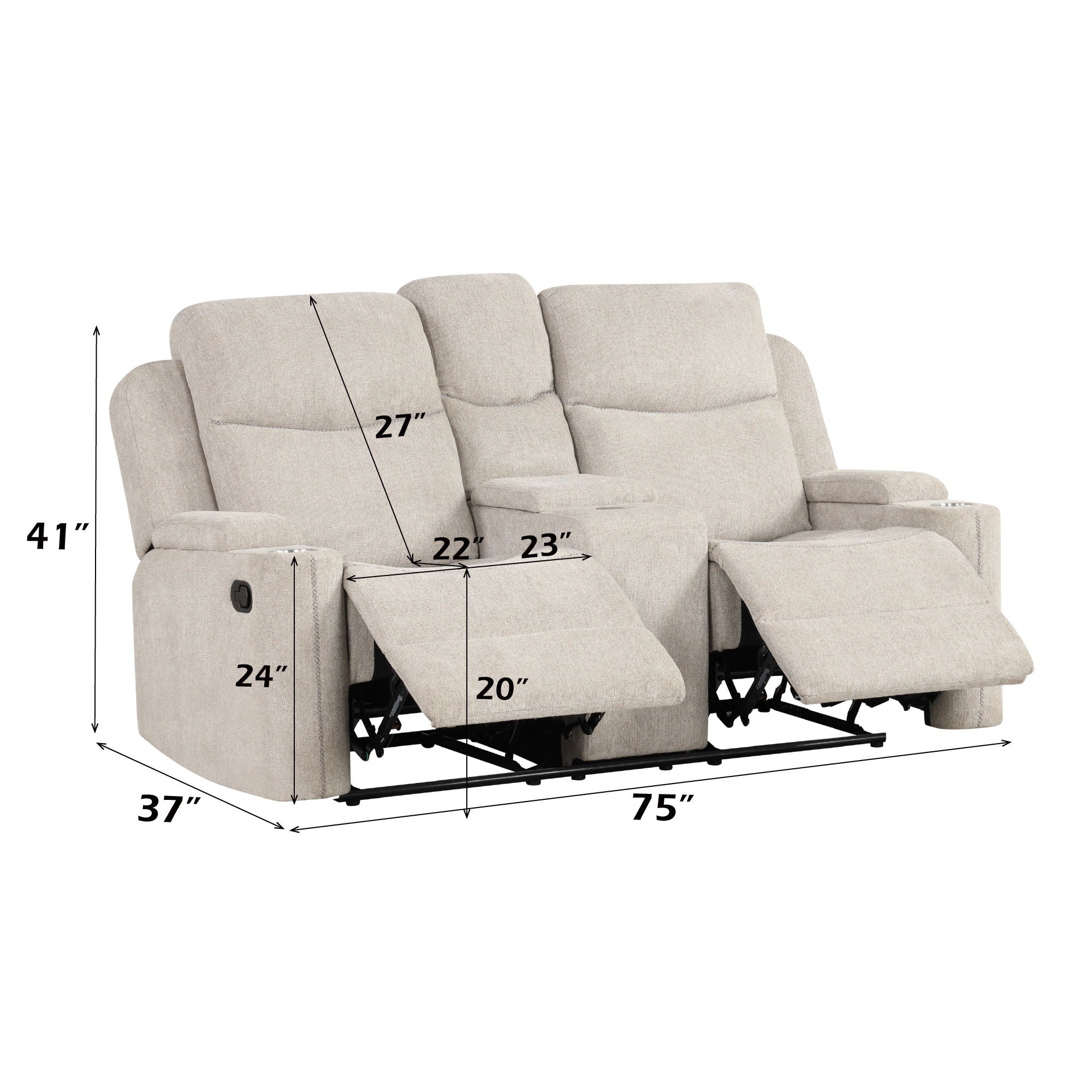 Galya - Motion Loveseat With Console - Light Gray