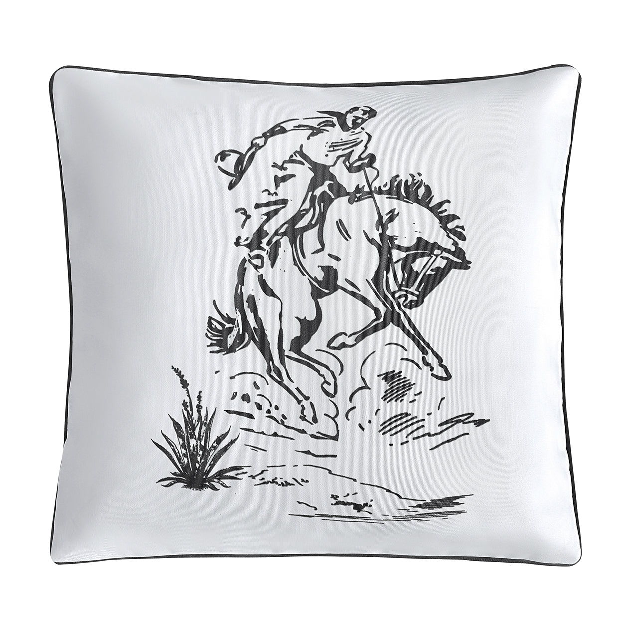 Ranch Life - Indoor/Outdoor Pillow Bronc Rider - White / Black
