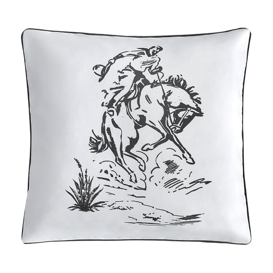 Ranch Life - Indoor/Outdoor Pillow Bronc Rider, 2 Per Carton - White / Black