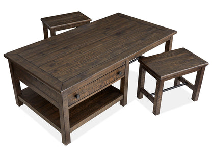 Smithton - Rectangular Cocktail Table With 2 Stools - Homestead Brown