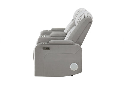 U8000 - Power Reclining Loveseat With Console, Power Headrest, LED Light, Bluetooth Speaker - Gray