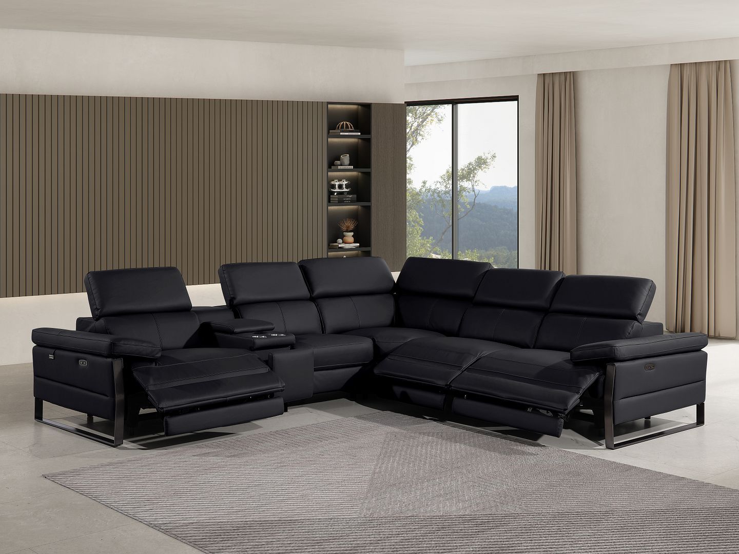 1246 - 6-Piece L-Shaped Modular Power Reclining Sectional With 3 Power Recliners And Power Headrests