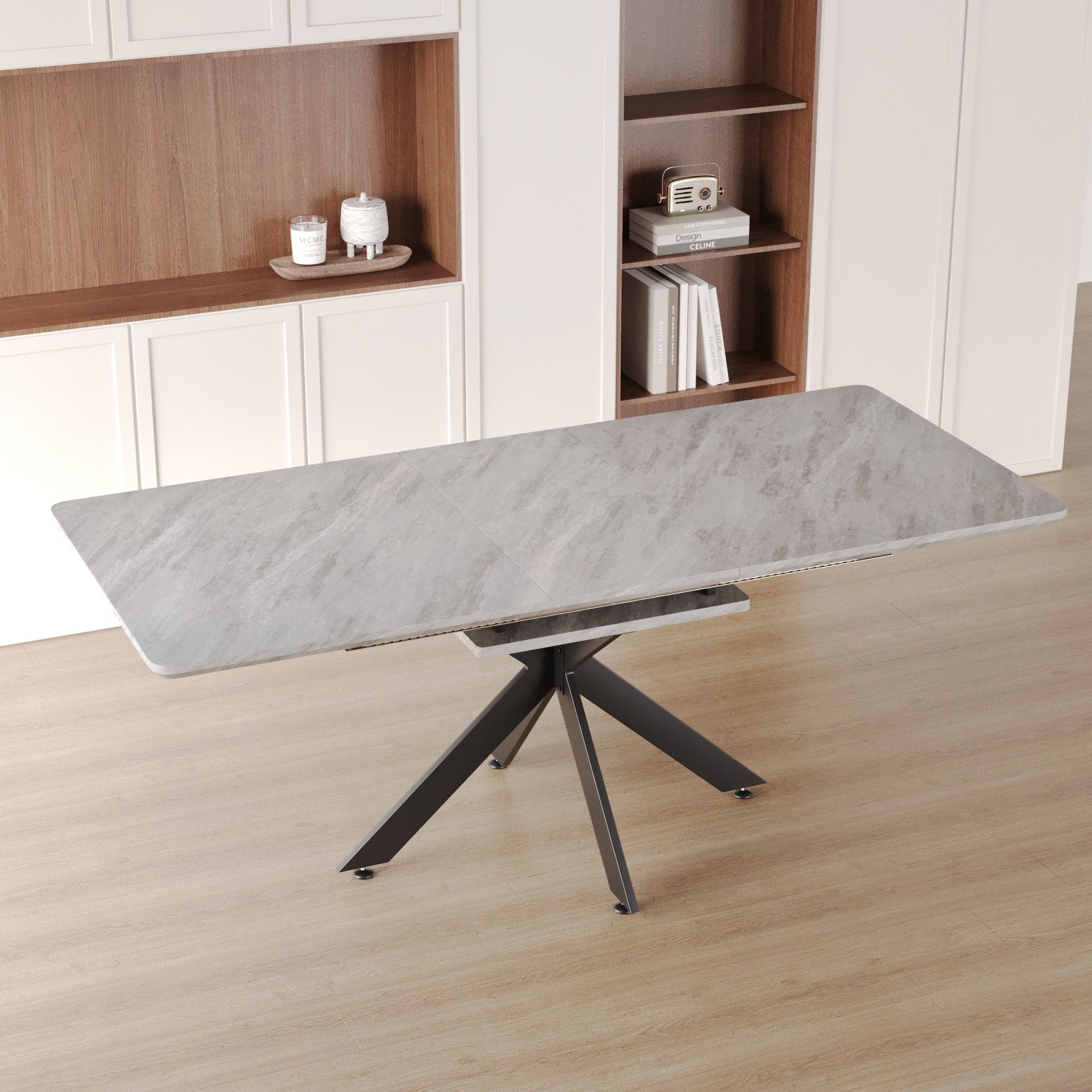 Modern Mid-Century Dining Table Set With Extendable Design