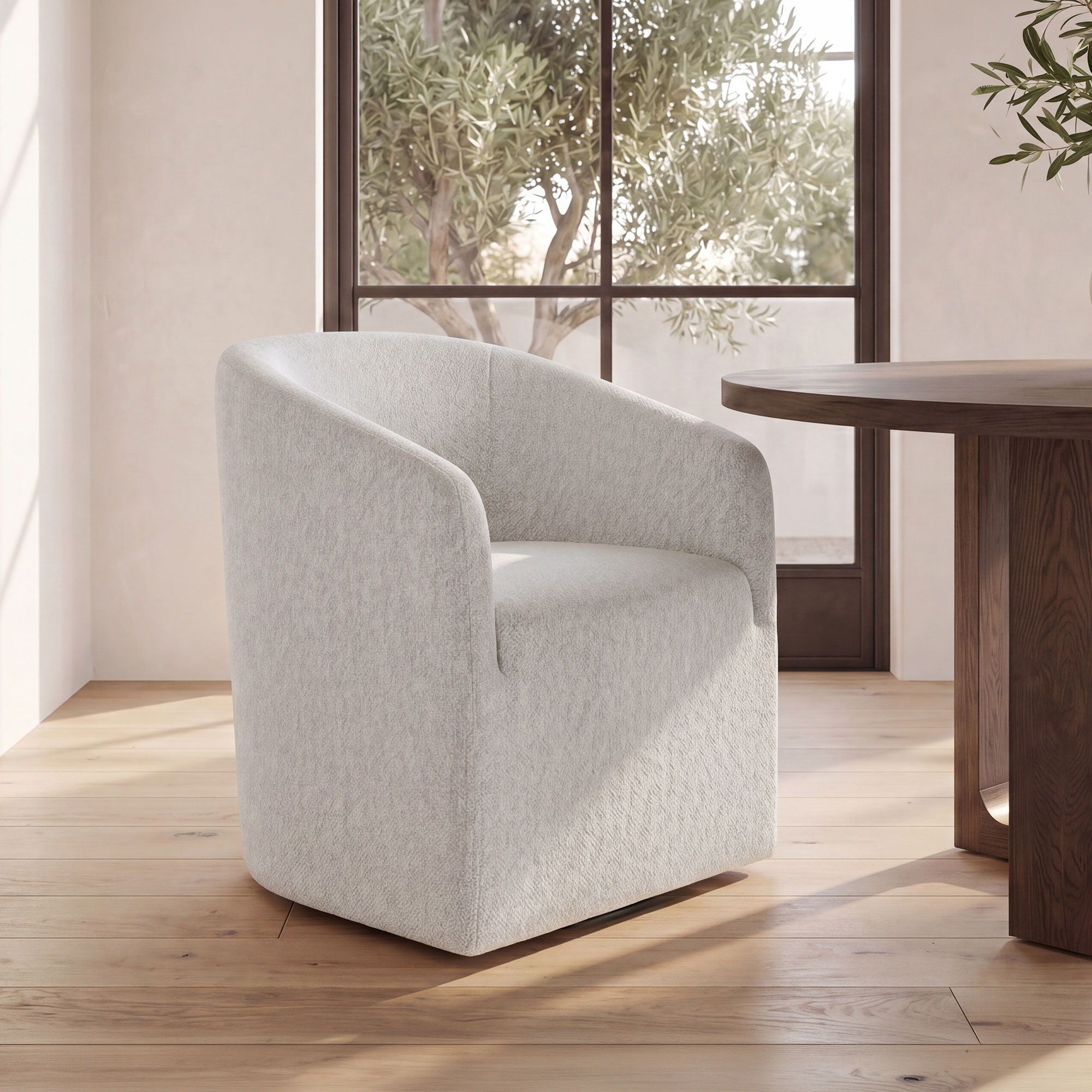 Sandy - Fabric Rolling Dining Chair - Off White