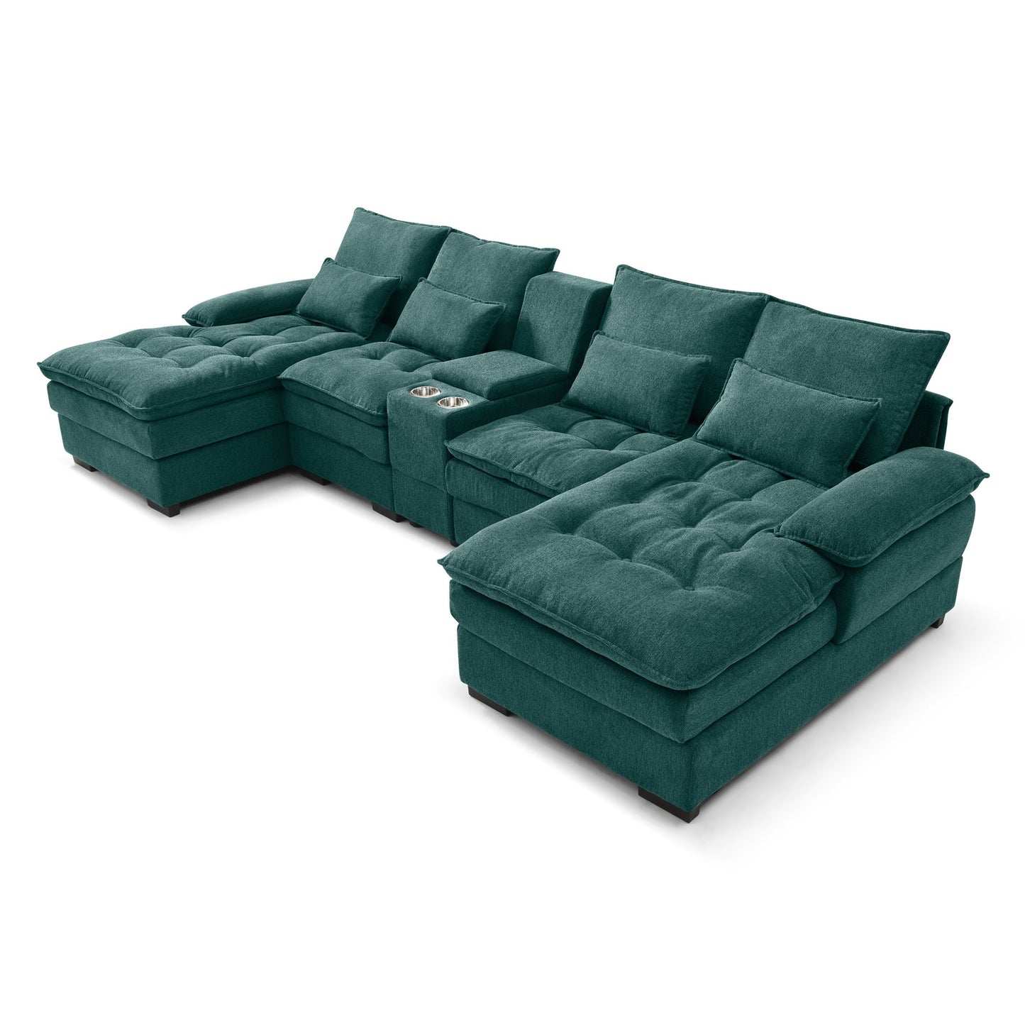 U Shaped Sofa With Console And Cupholders, 6 Seat