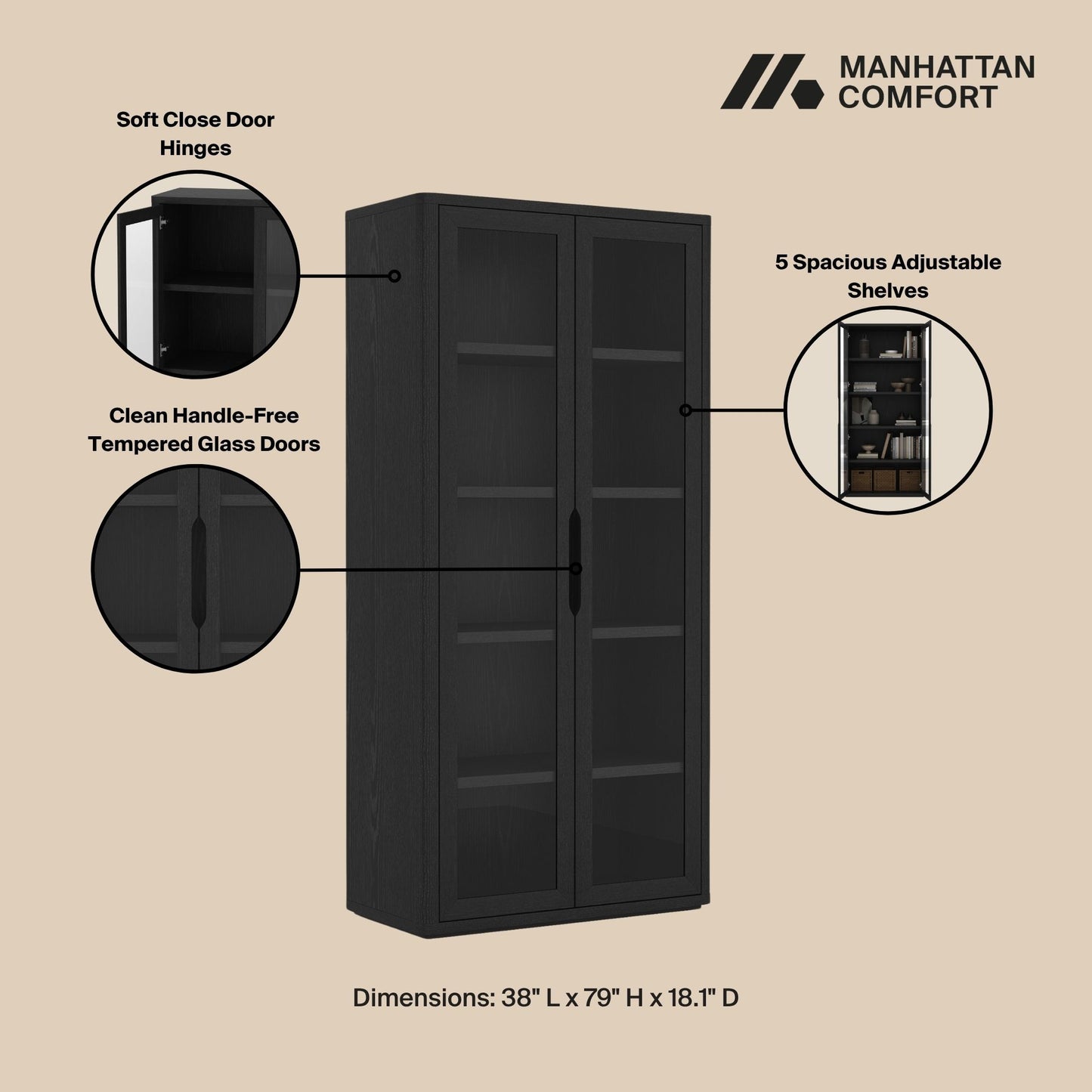 Rivington - Bookcase Cabinet With Glass Doors