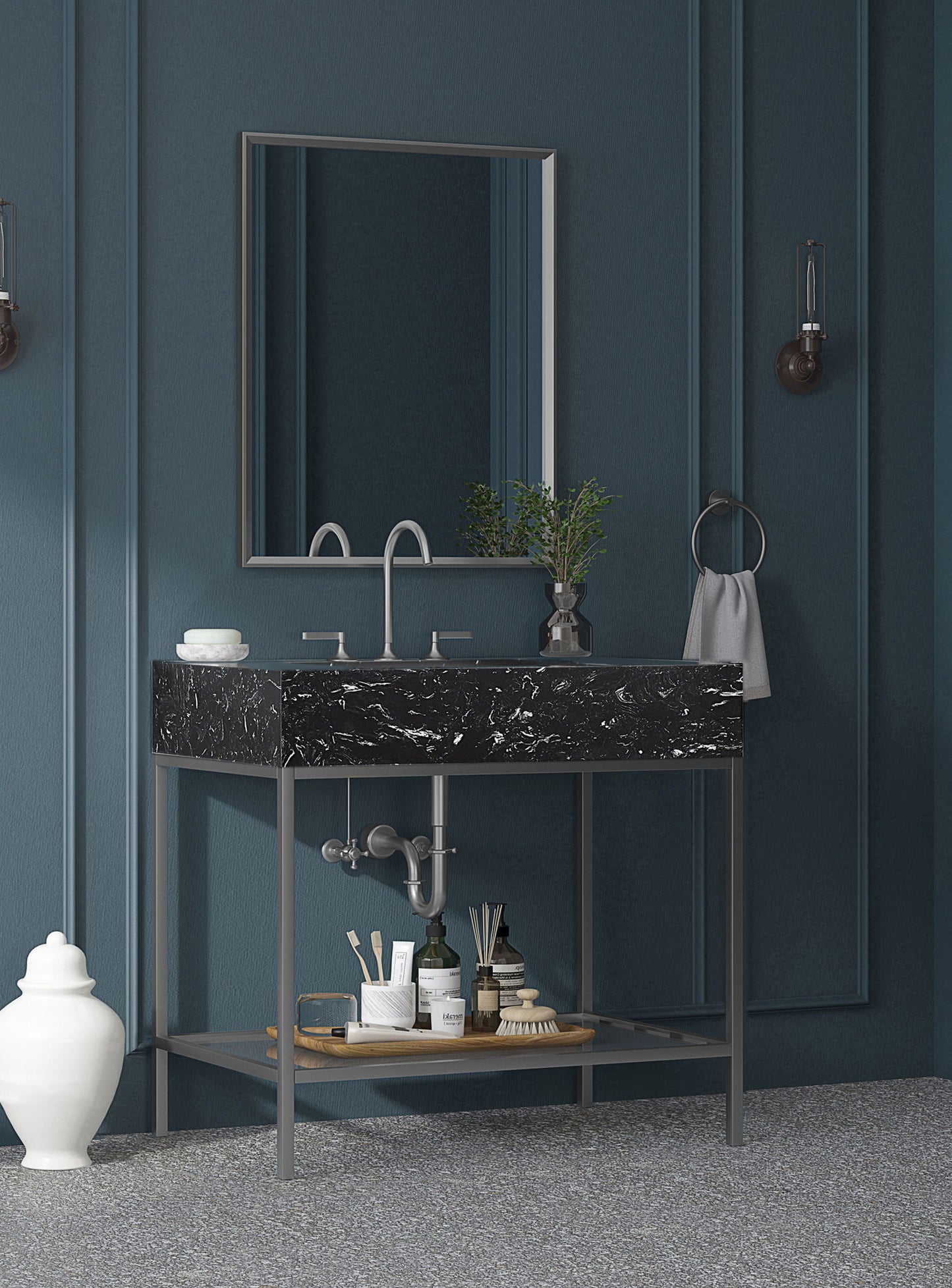 Marmo - Engineered Marble Bathroom Vanity With Chrome Base