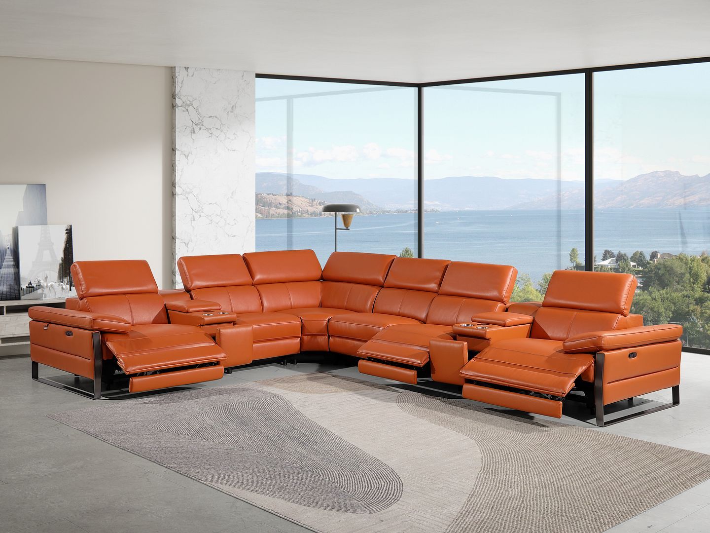1246 - 8-Piece L-Shaped Modular Power Reclining Sectional With 3 Power Recliners And Power Headrests