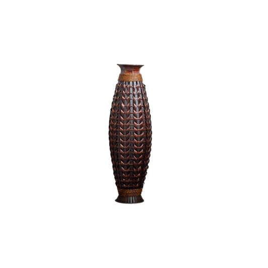 Hand Woven Bamboo Floor Vase, Decorative Accent For Living Room - Acacia Wood