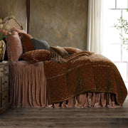 Stella - King Faux Silk Velvet Pintuck Quilt Set (Set of 3) - Copper Brown