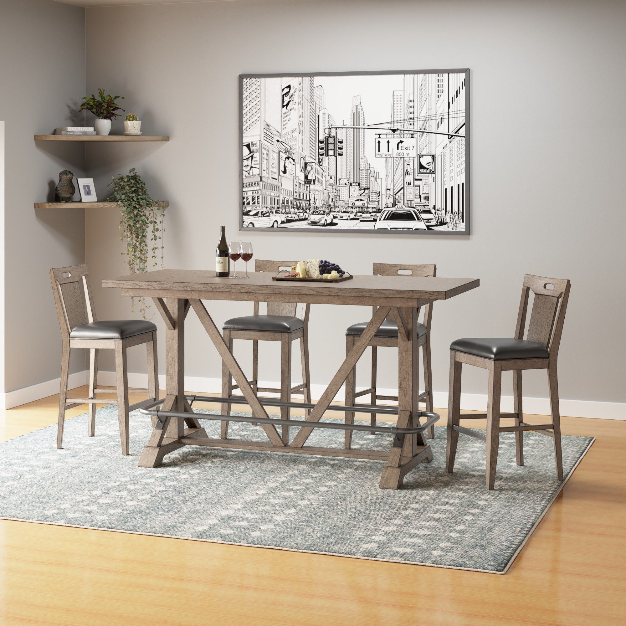 Slat Back Bar Stools (Set of 2) - Brown