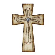 Wall Décor - 10" x 15" Distressed Wood & Barbwire Cross Wall Décor  - Cream