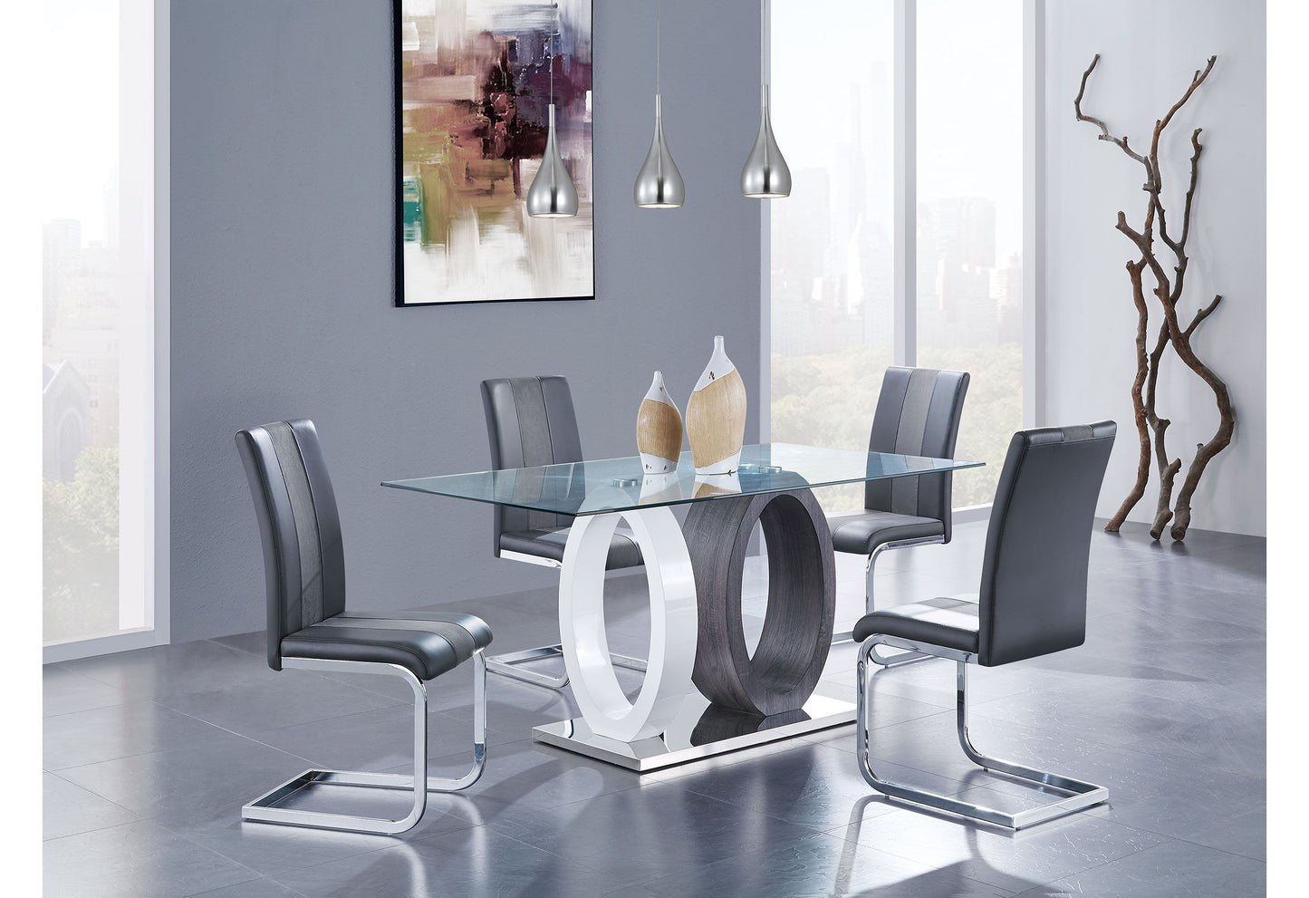 D1628 - Dining Table - Clear / Dark Gray / Silver / White