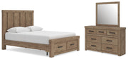 Oliandon - 3 Pc. - Queen Panel Storage Bed, Dresser And Mirror - Light Brown