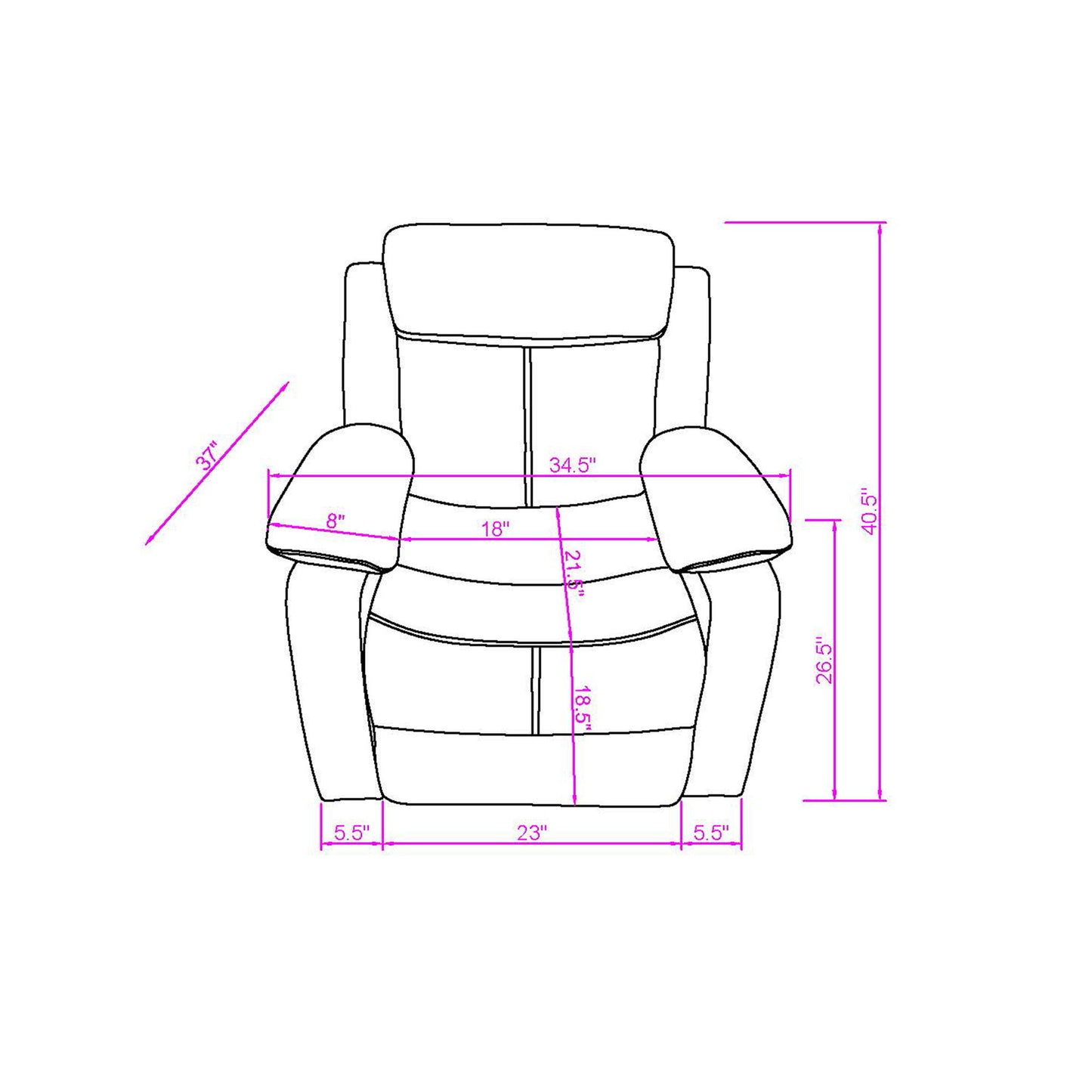 Blanche - Glider Recliner With LED Light In, Medium Firm Seating, Pillow Top Arms - White